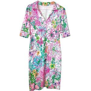 Lilly Pulitzer Floral Short Sleeve Button Front Multicolor Shirt Dress Size XS